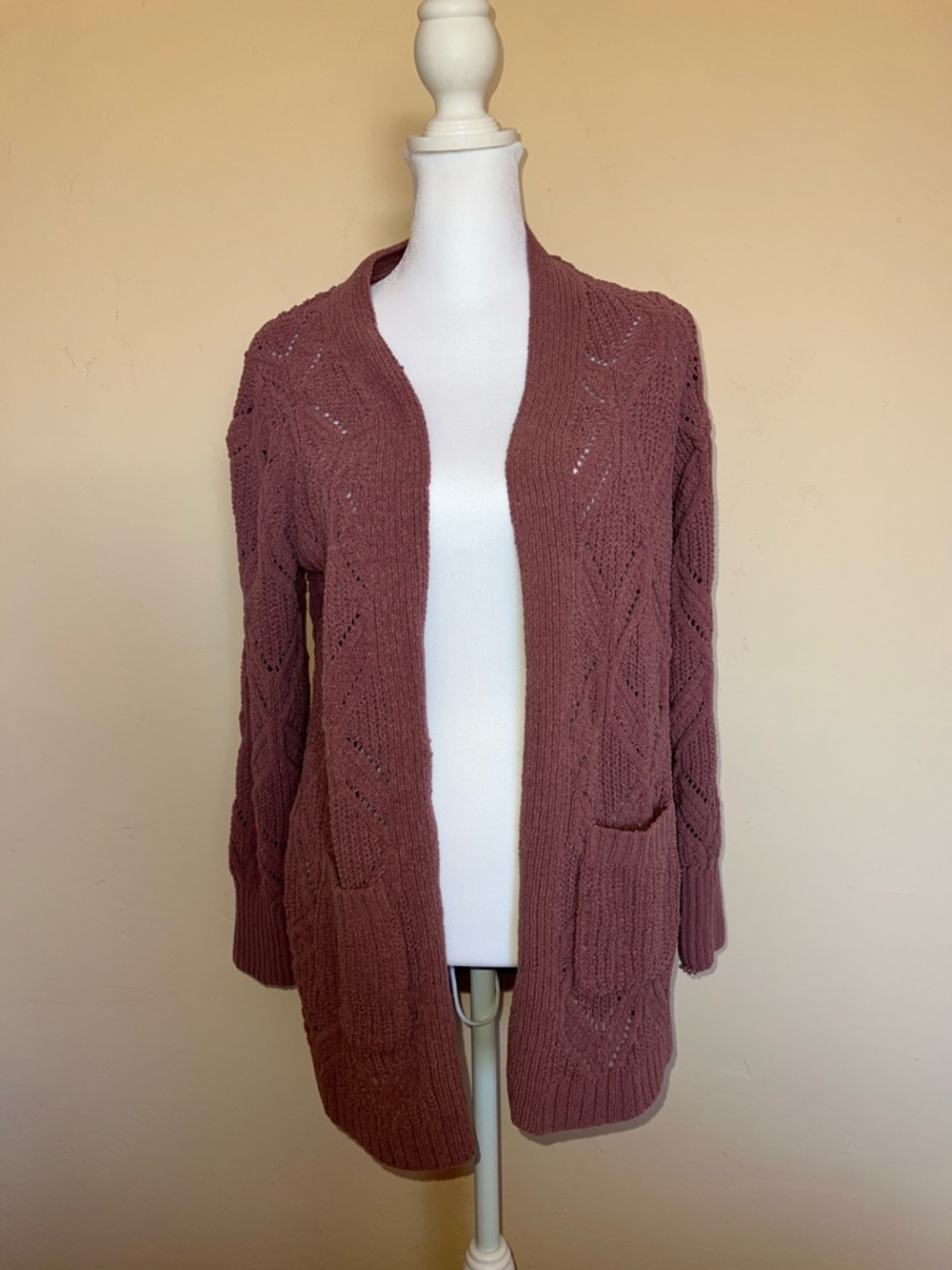 Maurices Dusty Rose Open-Front Knit Cardigan